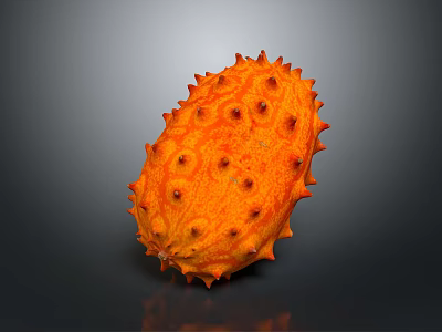 Fresh Orange Spiky Kiwano Fruit With Bumpy Surface On Dark Background 3d model