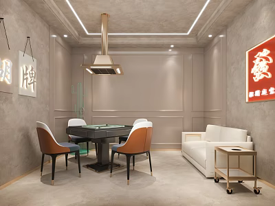 Modern Hotel Mahjong Room Interior With Mahjong Table Chairs Decorative Paintings And Sofa 3d model