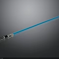 Blue Lightsaber With Metallic Hilt And Glowing Blade On Black Background