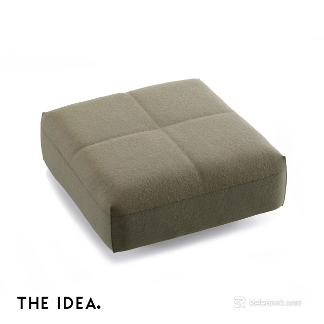 Square Khaki Green Fabric Ottoman With Quilted Stitched Design For Living Room 3d model 