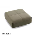 Square Khaki Green Fabric Ottoman With Quilted Stitched Design For Living Room