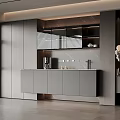 Modern Open Kitchen Interior Featuring Gray Cabinets And Window Blinds