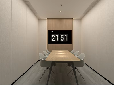 Modern Minimalist Meeting Room With Long Conference Table Digital Clock And Chairs 3d model