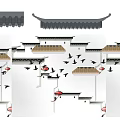 Traditional Chinese Building Exterior Wall with Curved Eaves White Walls and Flying Bird Motifs