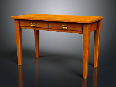 Classic Solid Wood Table With Two Drawers And Brass Handles For Home 3d model