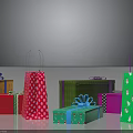 Colorful Gift Boxes And Shopping Bags With Decorative Ribbons And Bows