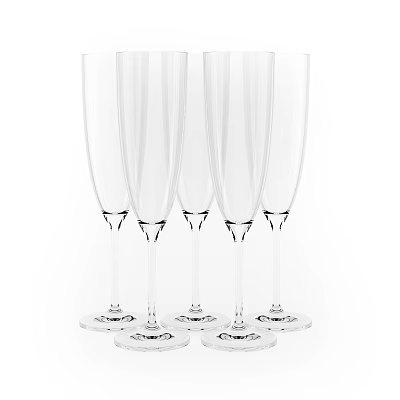 Elegant Transparent Tall Stemmed Champagne Glasses Arranged Neatly In Set Of Four 3d model