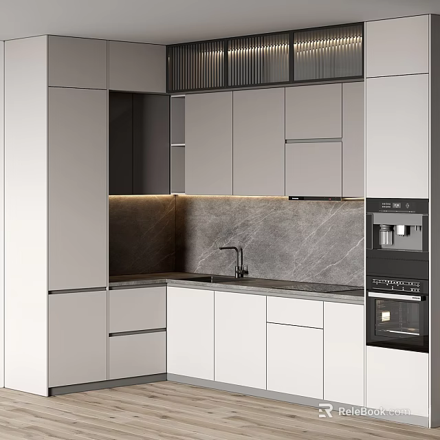 Modern Kitchen With Light Colored Cabinets And Appliances 3d model