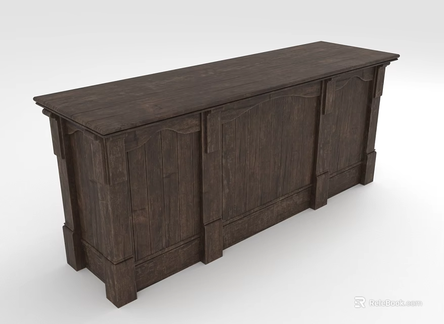Traditional Dark Wood Dining Table With Storage Cabinets And Panel Design 3d model 