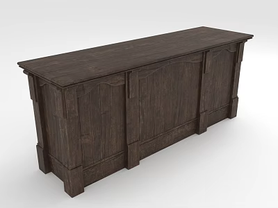 Traditional Dark Wood Dining Table With Storage Cabinets And Panel Design 3d model