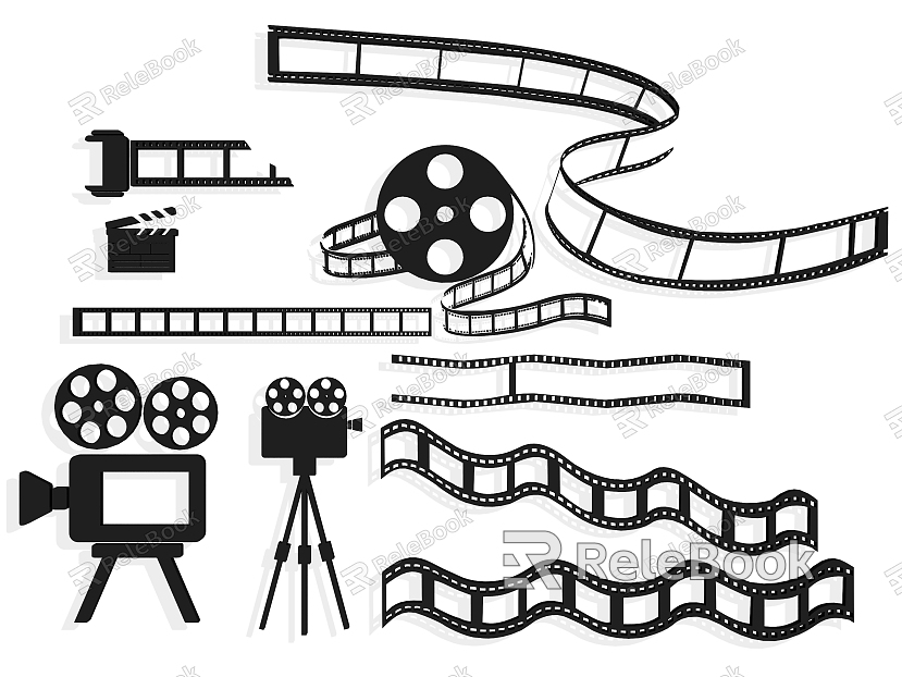 Modern film negative dynamic technological elements silhouette paper-cut wall decoration film photographic projection equipment model