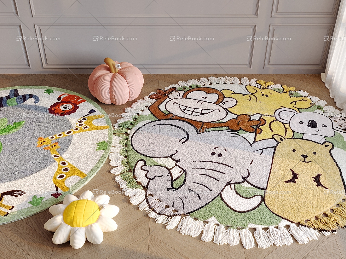 Children's Carpet Cartoon Animal Carpet Game Mat Art Carpet Round Carpet 3d model