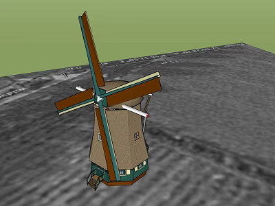 Traditional Windmill Architectural Components Featuring Wooden Blades And Tower Structure Design 3d model