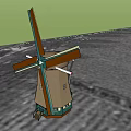 Traditional Windmill Architectural Components Featuring Wooden Blades And Tower Structure Design