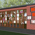 Red Brick Feature Wall With Wooden Lattice And Potted Plants For Welcome Home
