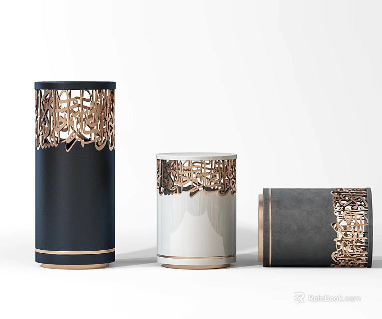 Stylish Outdoor Lights With Decorative Carved Patterns In Black White Gray Designs 3d model 