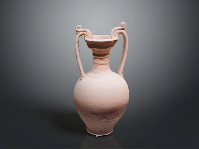 Ancient Style Clay Vase Featuring Twin Curved Handles And Decorative Top Rim 3d model