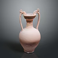 Ancient Style Clay Vase Featuring Twin Curved Handles And Decorative Top Rim