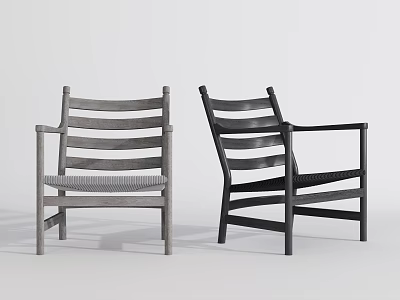 Gray and Black Leisure Chairs With Wooden Frame Striped Backrest And Armrest Design 3d model