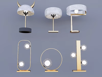 Modern Table Lamps With Horn Shaped And Round Designs Gold Silver Metal Bases 3d model