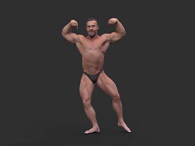 Shirtless Muscular Man Flexing Muscles With Well Defined Physique In Bodybuilding Pose Against Dark Background 3d model
