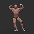 Shirtless Muscular Man Flexing Muscles With Well Defined Physique In Bodybuilding Pose Against Dark Background