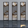 Three Modern Casement Doors with Landscape Animal Patterns Dark Frames and Marble Textures 3d model