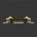 Traditional Chinese Clothing Display In Courtyard With Wooden Structure And Green Roofs