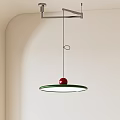 Stylish Pendant Light with Green Circular Ring Red Sphere Decoration and Metal Bracket Hanging on White Wall