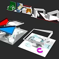 Modern Display Cabinets and Shelves Featuring Geometric Shapes Various Colors and Transparent Parts