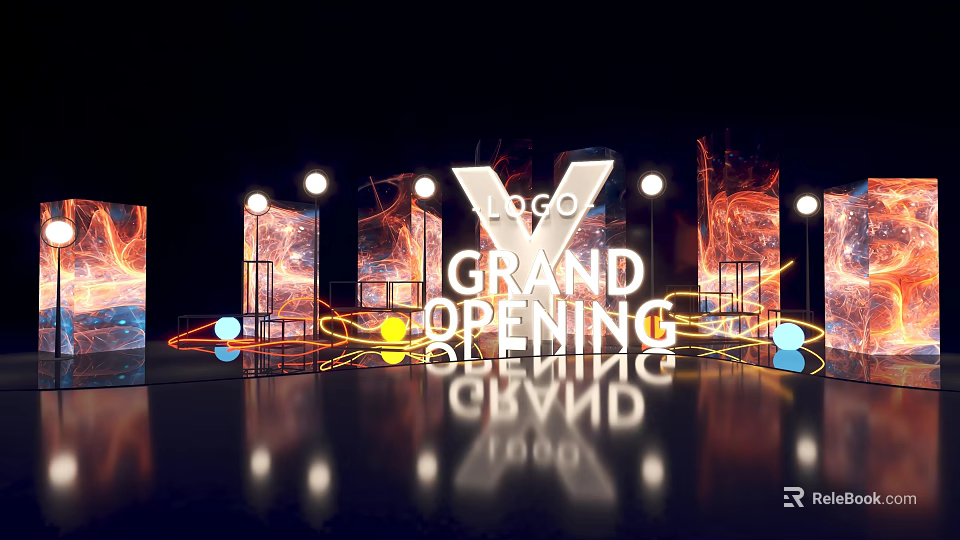 Grand Opening Photo Check In Spot With Modern Lighting And Decorative Elements 3d model 