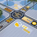 Municipal Road Intersection With Traffic Signs Direction Indicators Zebra Crossings And Trees