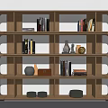Modern Wooden Multi Tiered Bookcase With Books Decorative Vase Sculptures And Boxes