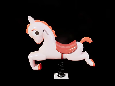 Pink Spring Rocking Horse With Red Mane Tail Saddle Black Spring Base And White Platform 3d model