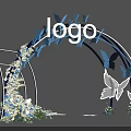 Event Entrance Arch With Blue Butterflies White Doves Logo And Flower Bouquets Design