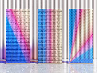 Modern Colorful Room Dividers With Striped Grid Design And Light Effects 3d model