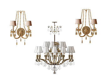 European style lamp combination wall lamp chandelier 3d model