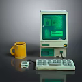 Vintage Computer Setup With Green Monitor Keyboard Mouse And Yellow Mug