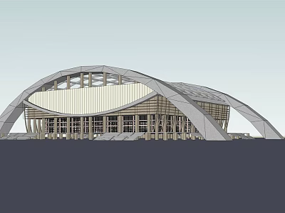 Modern Large Public Architecture With Arched Roof Streamlined Design And Glass Curtain Wall 3d model