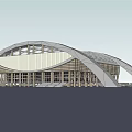 Modern Large Public Architecture With Arched Roof Streamlined Design And Glass Curtain Wall
