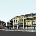 Modern Commercial Complex With Circular Architecture Glass Curtain Walls And Stone Exterior