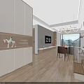Modern Living and Dining Room Design With White Cabinets Wooden Flooring TV Chandelier Dining Table