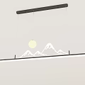 Modern Linear Pendant Light With Circular Moon And Snow Mountain Silhouette Design