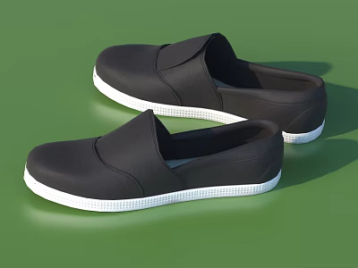 Black Casual Slip On Shoes With White Sole And Comfortable Daily Wear Design 3d model