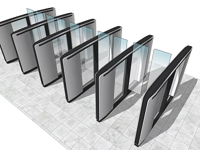 Public Facility Automatic Access Gates In Row With Glass Panels And Black Frames 3d model