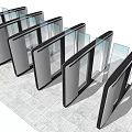 Public Facility Automatic Access Gates In Row With Glass Panels And Black Frames 3d model