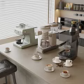 Modern Kitchen Countertop With Various Coffee Machines And Essential Kitchen Appliances 3d model