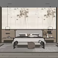 Modern Bedroom Interior With Decorative Wall Art Bedside Nightstands Pendant Lights And Bench