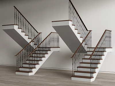 Modern Staircase Design With Wooden Steps And Metal Railings In Interior Space 3d model