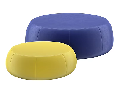 Two Round Upholstered Ottomans in Blue and Yellow Colors for Home Interior 3d model